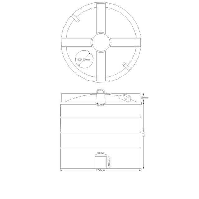 5,600 Litre WRAS Approved Water tank diagram