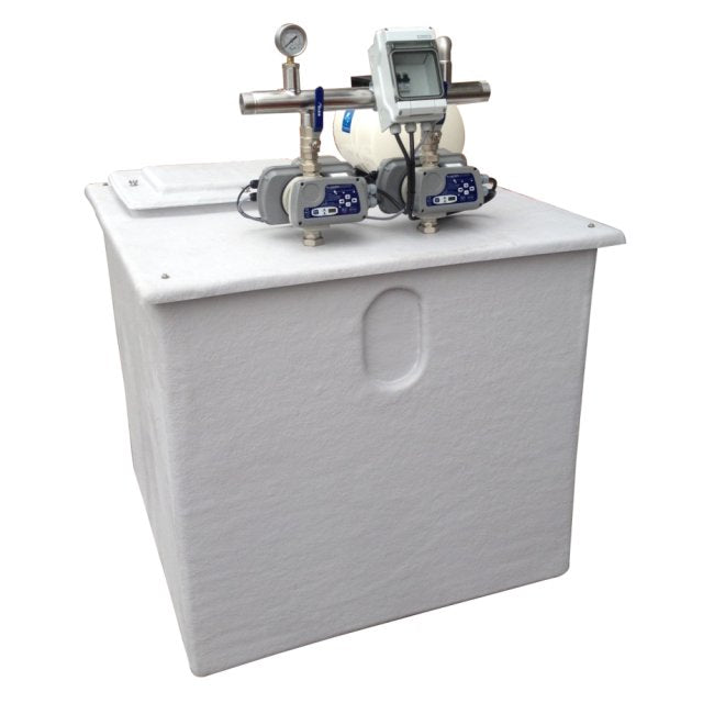 1501 Litre GRP Water Tank with a Twin Pump Booster Set