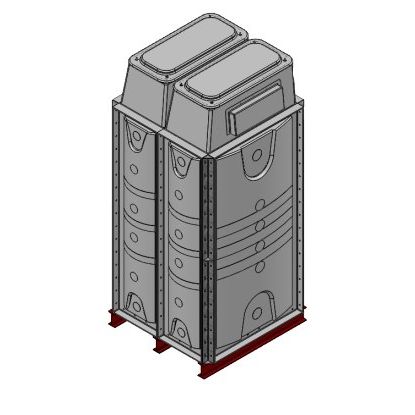 2000 Litre GRP Sectional 1x1x2 Water Tank, Internally Flanged Base, Divided, AB Airgap
