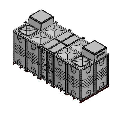 20000 Litre GRP Sectional 5x2x2 Water Tank, Internally Flanged Base, Divided, AB Airgap