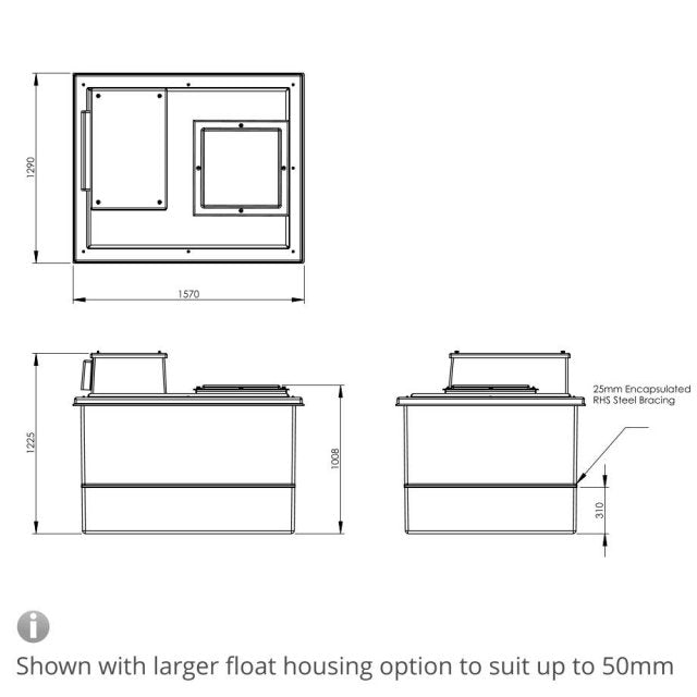 1364 Litre Type AB Air Gap GRP Water Tank, Insulated, Cat 5