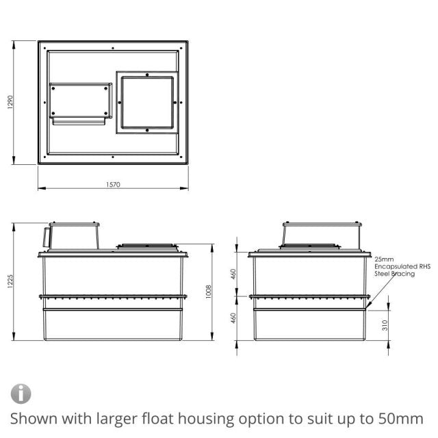 1364 Litre Type AB Air Gap GRP Water Tank - Two Piece Insulated, Cat 5