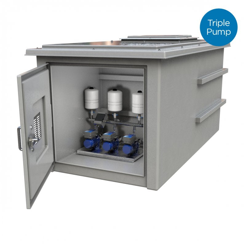 8000 Litre GRP Pump Enclosure with built in Tank, AG air gap 12000-8000