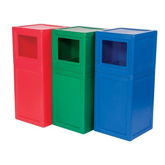 Square litter bin with lid and plastic liner