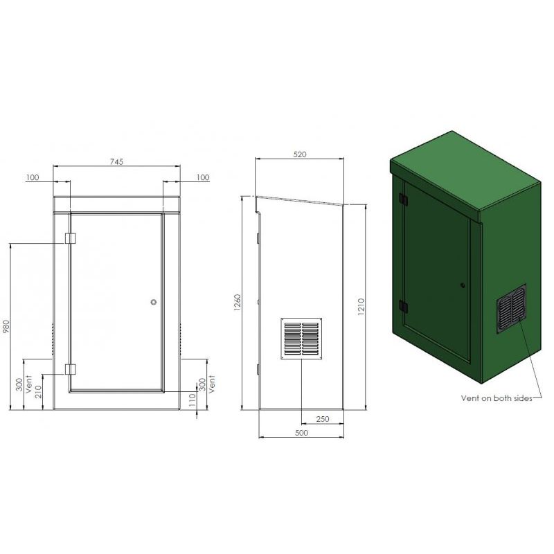 GRP Enclosure - 750mm x 500mm x 1250mm - Single Door (0018040)