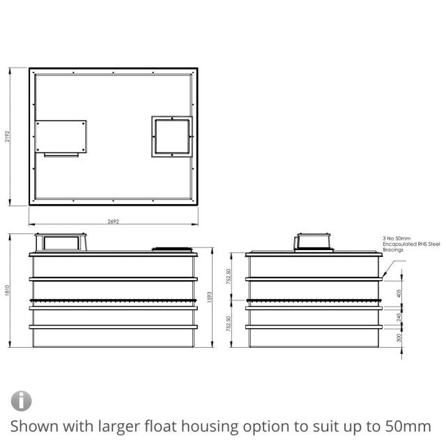 7500 Litre Type AB Air Gap GRP Water Tank - Two Piece Insulated, Cat 5