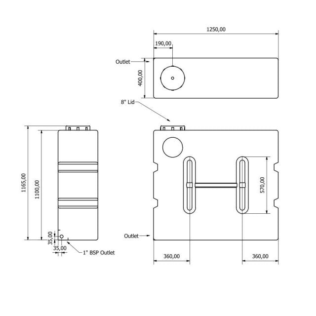 460 Litre Baffled Water Tank, Upright