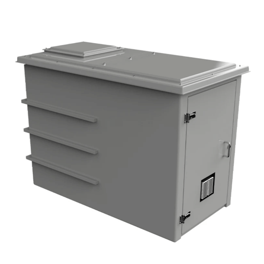 CUCOMP.3001-1500 Grey GRP enclosure with single door with breathable vent and steel handle. On a white background.