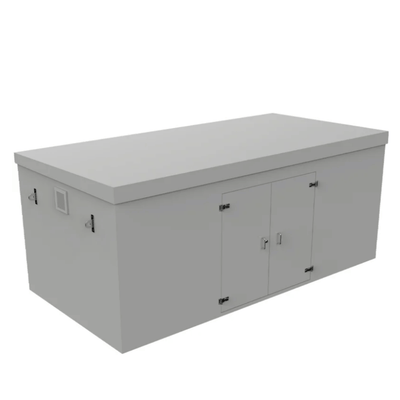PWHG.5x2.5x2 grey GRP booster enclosure with dual cabinet doors and a side vent. On a white background