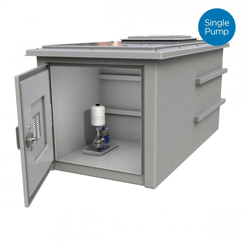 2000 Litre GRP Pump Enclosure with built in Tank,  AG air gap
