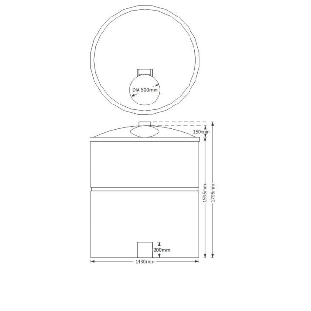 2,500 Litre Water tank, Non Potable, 2' Outlet