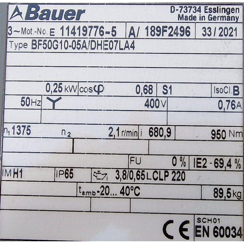 BH BJ Motor Gearbox Bauer