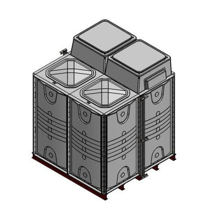 8000 Litre GRP Sectional 2x2x2 Water Tank, Internally Flanged Base, Divided, AB Airgap