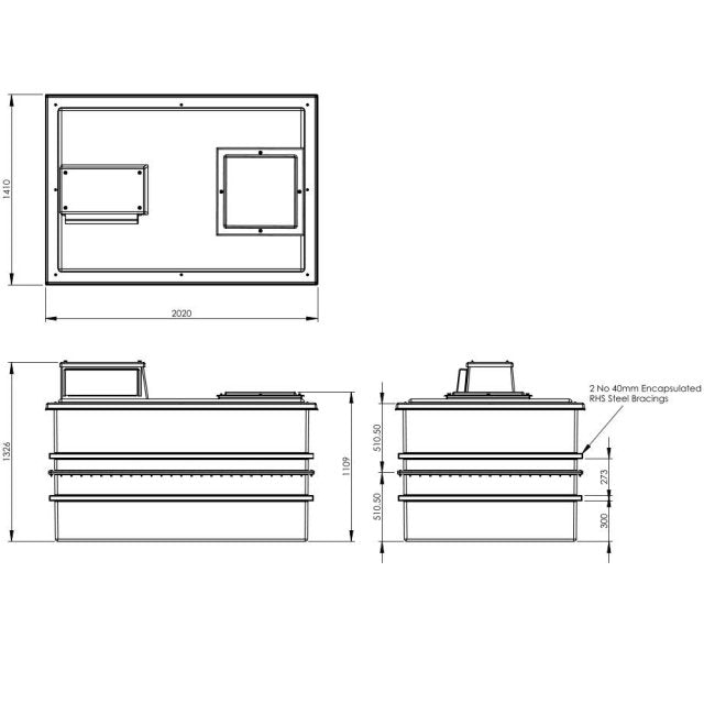 2272 Litre Type AB Air Gap GRP Water Tank - Two Piece Insulated, Cat 5