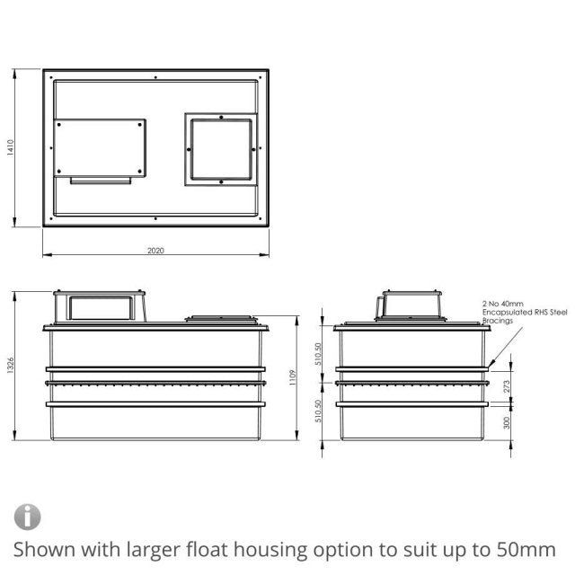 2272 Litre Type AB Air Gap GRP Water Tank - Two Piece Insulated, Cat 5