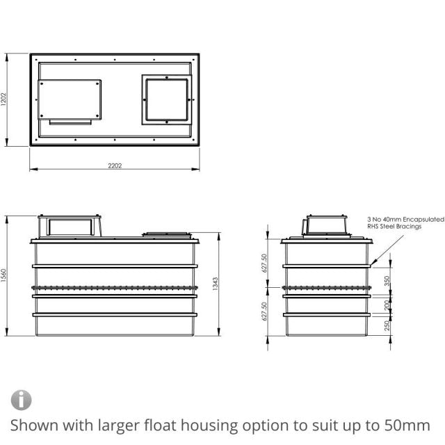 2500 Litre Type AB Air Gap GRP Water Tank - Two Piece Insulated, Cat 5