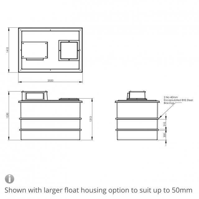 2726 Litre Type AB Air Gap GRP Water Tank, Insulated, Cat 5