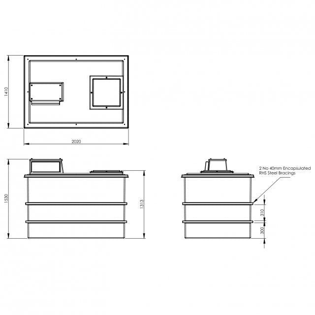 2726 Litre Type AB Air Gap GRP Water Tank, Insulated, Cat 5