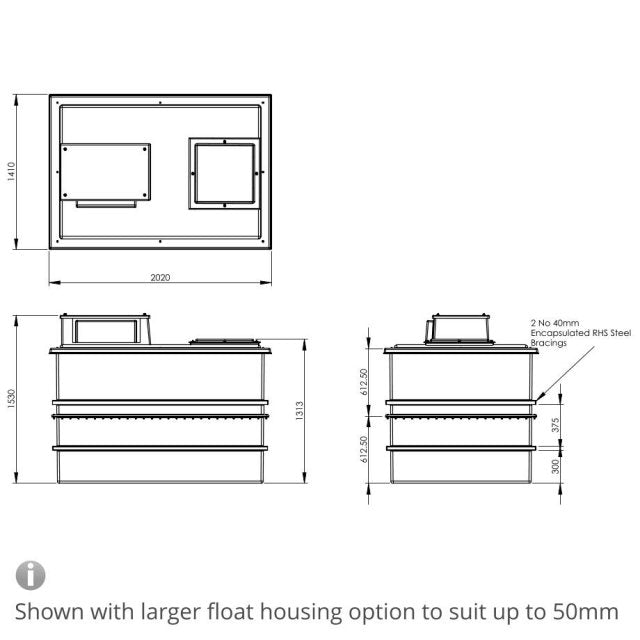 2726 Litre Type AB Air Gap GRP Water Tank - Two Piece Insulated, Cat 5