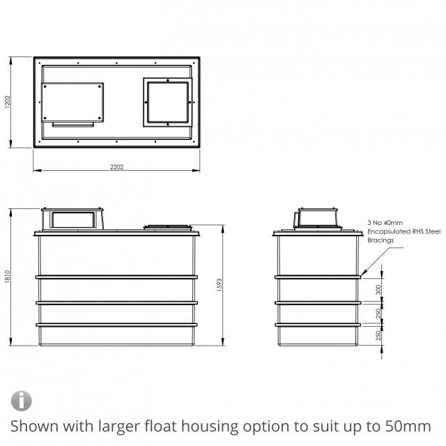 3001 Litre Type AB Air Gap GRP Water Tank, Insulated, Cat 5