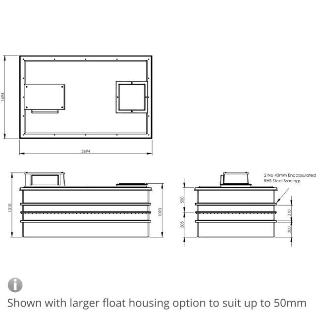 3750 Litre Type AB Air Gap GRP Water Tank - Two Piece Insulated, Cat 5