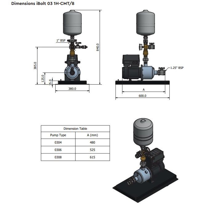 Stuart Turner Aquaboost iBolt Horizontal single Booster Pump 0306 1H-CMT/8 50 L/MIN @ 4.5 BAR