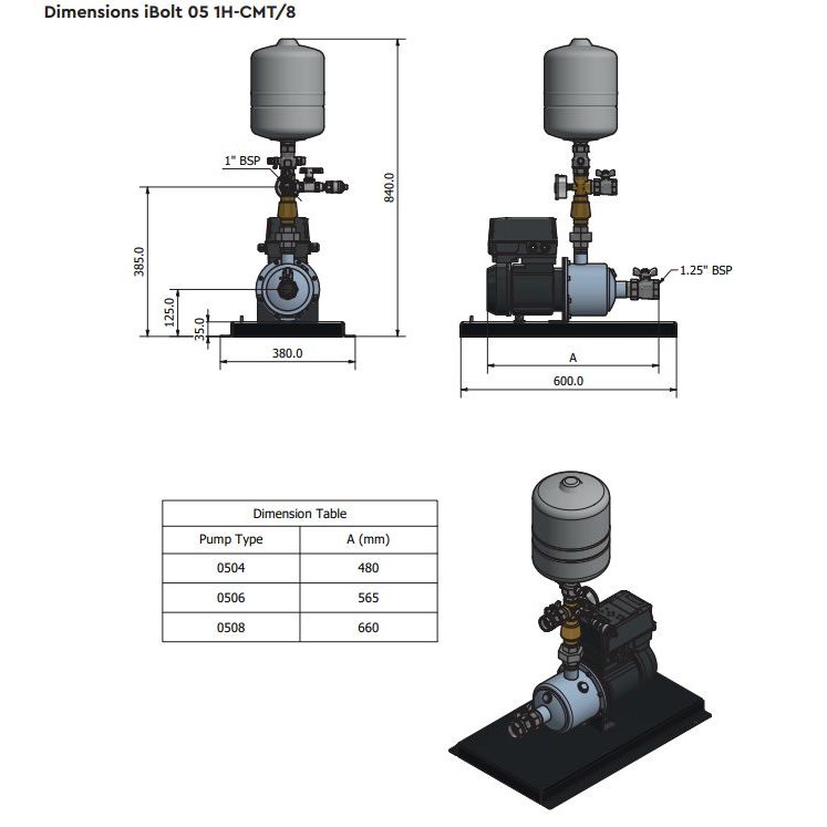 Stuart Turner Aquaboost iBolt Horizontal single Booster Pump 0508 1H-CMT/8 80 L/MIN @ 6.5 BAR