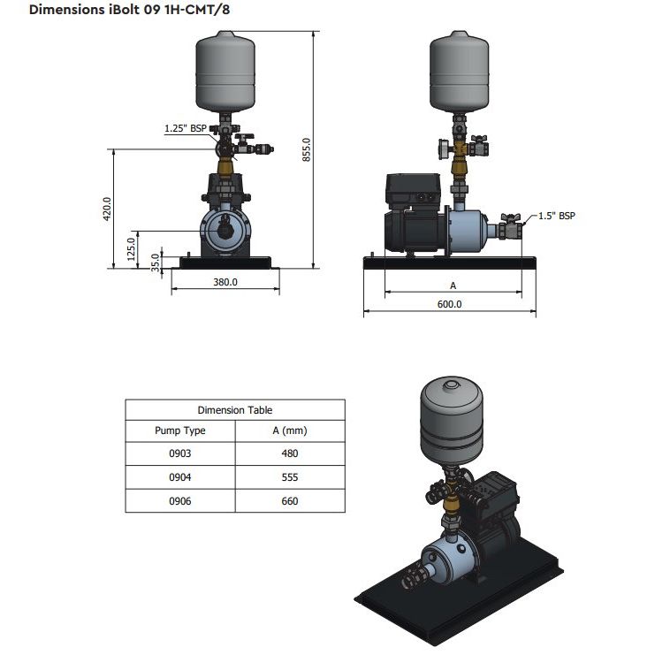 Stuart Turner Aquaboost iBolt Horizontal single Booster Pump 0906 1H-CMT/8 130 L/MIN @ 5.4 BAR