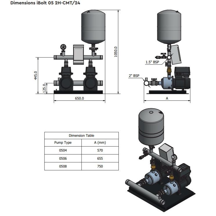 Stuart Turner Aquaboost iBolt Horizontal Twin Booster Pump 0504 2H-CMT/24 160 L/MIN @ 3.4 BAR