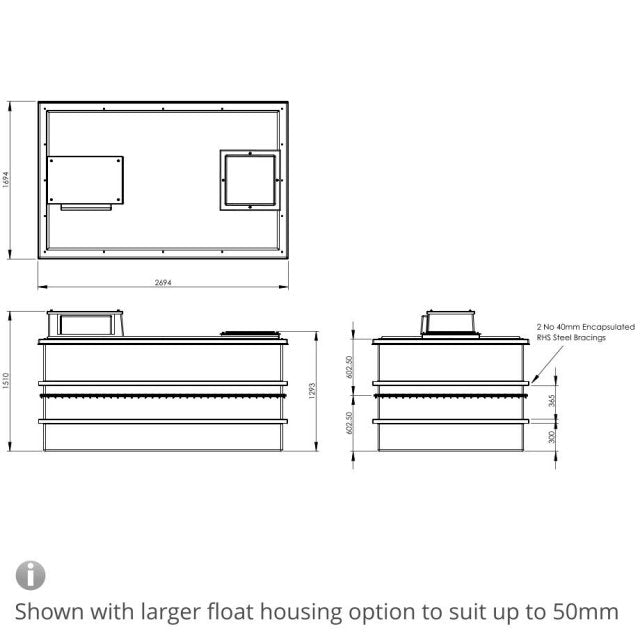 4500 Litre Type AB Air Gap GRP Water Tank - Two Piece Insulated, Cat 5