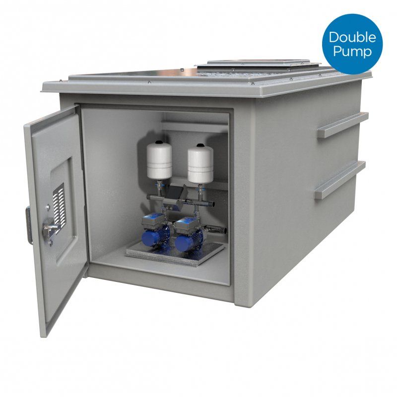 500 Litre GRP Pump Enclosure with built in Tank, AG air gap 1500-500