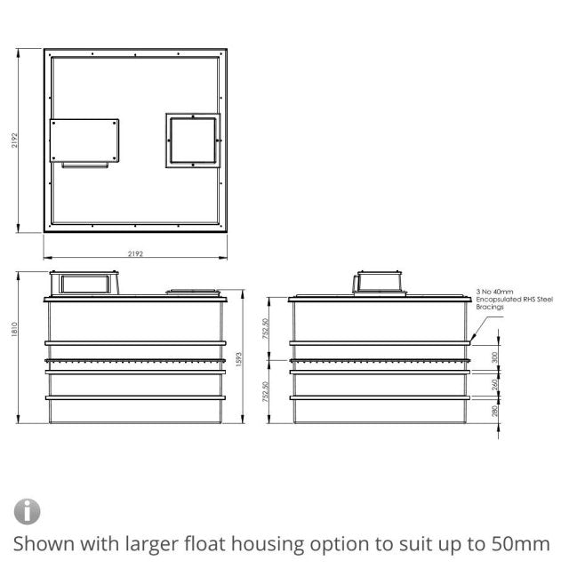 6001 Litre Type AB Air Gap GRP Water Tank - Two Piece Insulated, Cat 5