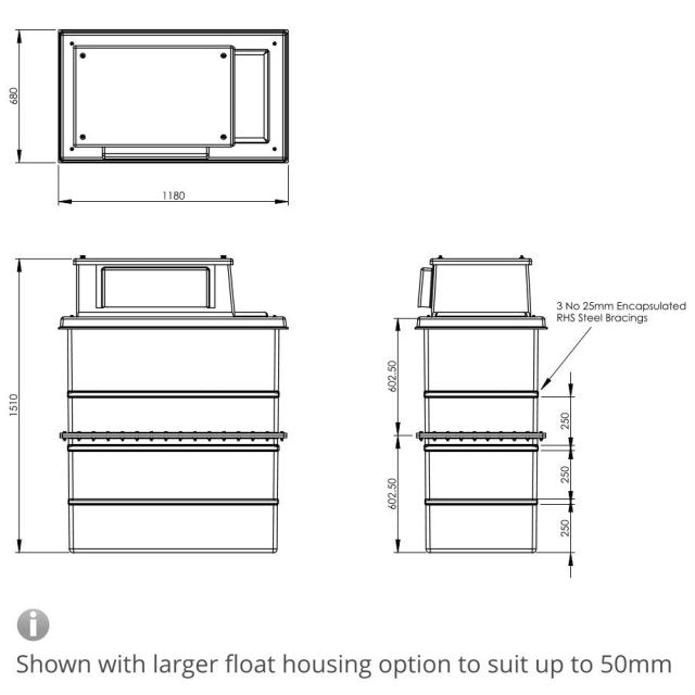 600 Litre Type AB Air Gap GRP Water Tank - Two Piece Insulated, Cat 5