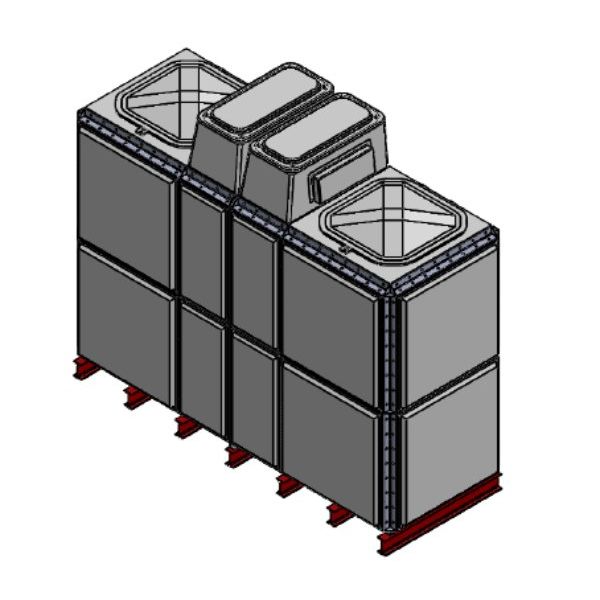 7788 Litre GRP Sectional 3x1x2 Water Tank, Totally Internally Flanged, Divided, AB Airgap