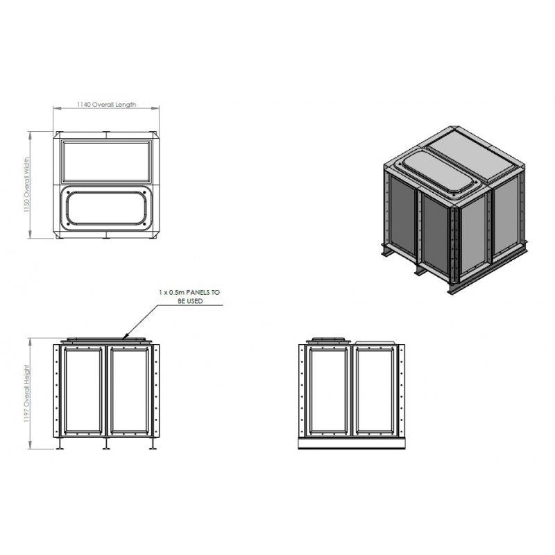 PW.1x1x1.IFB.AG.500 1000 Litre Section Water Tank Drawing