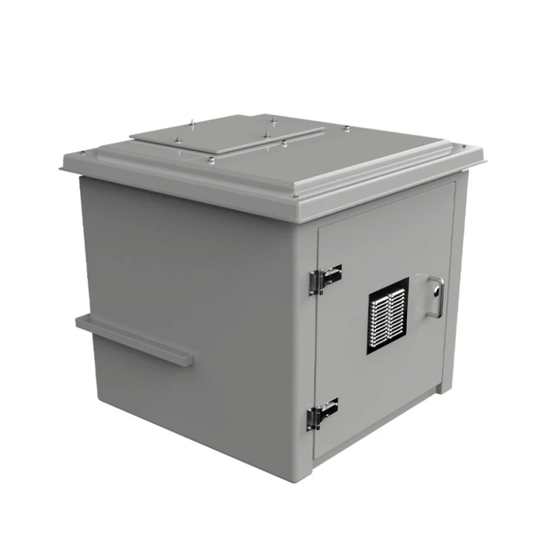 CUCOMP.1000-500 Grey GRP enclosure with AG Airgap. Single Cabinet with breathable vent and handle.