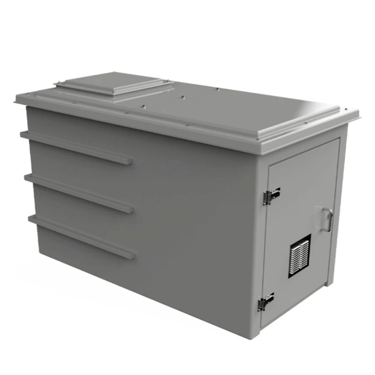 CUCOMP.2501-1250 grp grey combination unit. Single cabinet door with breathable vent. On a white background.