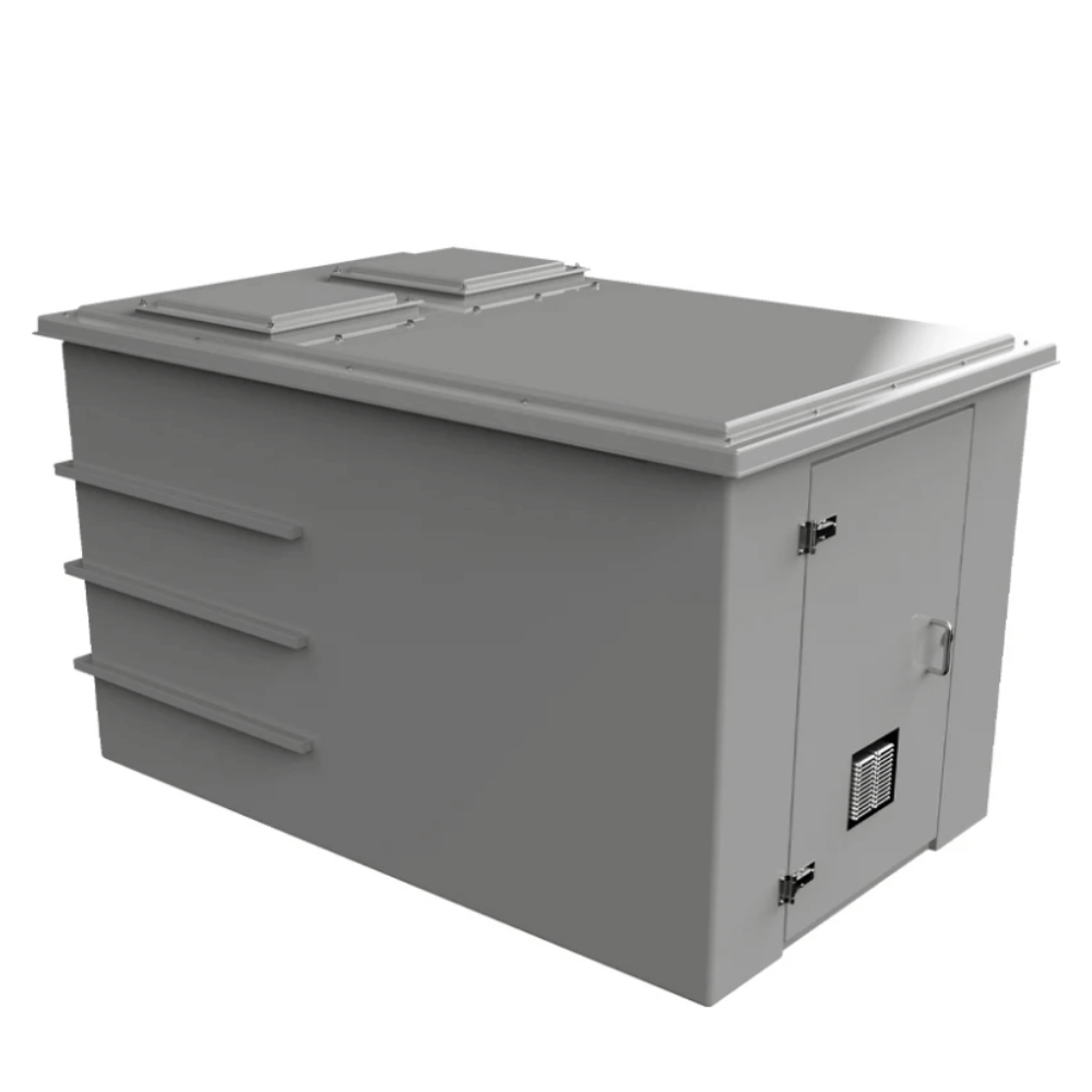 CUCOMP.5625-2250 grey GRP combination tank with AG Airgap. single cabinet door with breathable vent. On a white background