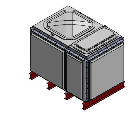 2182 Litre GRP Sectional Water Tank, Totally Internally Flanged (TIF) Divided 1.5x1x1 drawing
