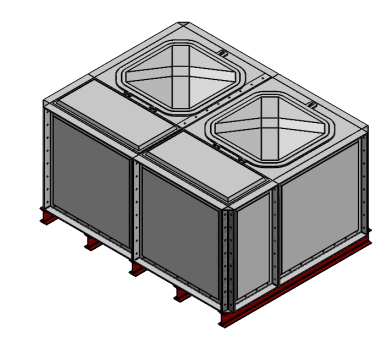 3000 Litre GRP Sectional Water Tank, Internally Flanged Base (IFB) Divided 2x1.5x1 drawing