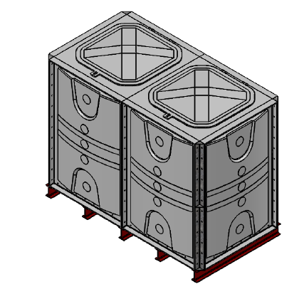 3000 Litre GRP Sectional Water Tank, Internally Flanged Base (IFB) Divided 2x1x1.5 drawing