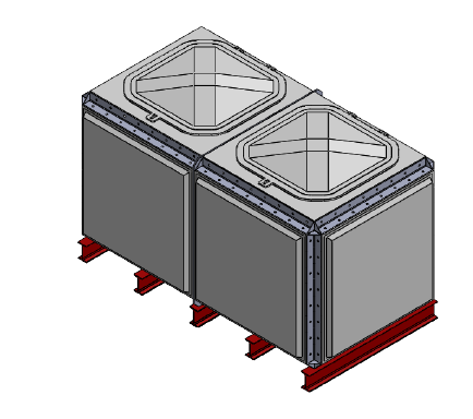 2843 Litre GRP Sectional Water Tank, Totally Internally Flanged (TIF) Divided 2x1x1 drawing
