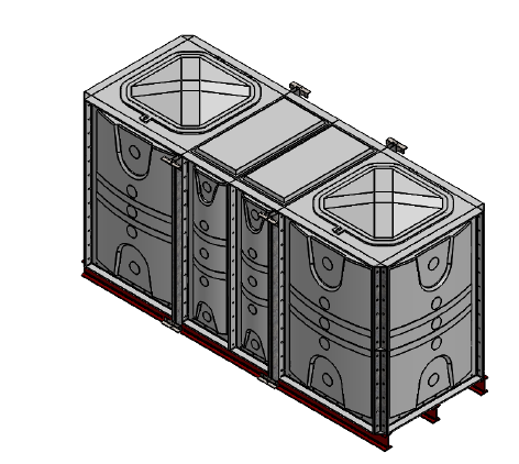 4500 Litre GRP Sectional Water Tank, Internally Flanged Base (IFB) Divided 3x1x1.5 Drawing