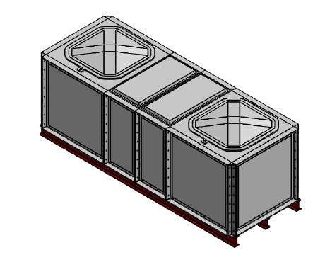 3000 Litre GRP Sectional Water Tank, Internally Flanged Base (IFB) Divided 3x1x1 drawing