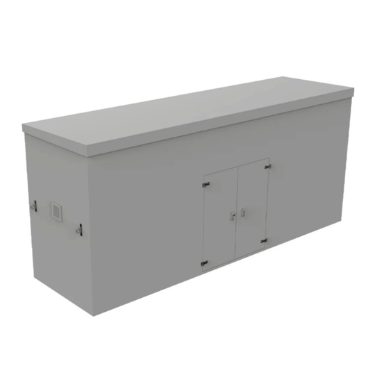 grey grp booster cabinet, side vents, double doors with silver handles on a white background