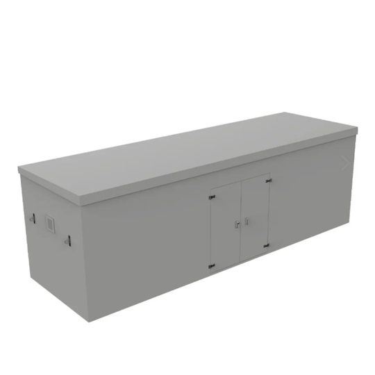 PWHG.8x2.5x2.5 grey grp booster enclosure, duel cabinet doors with side vents. On a white background