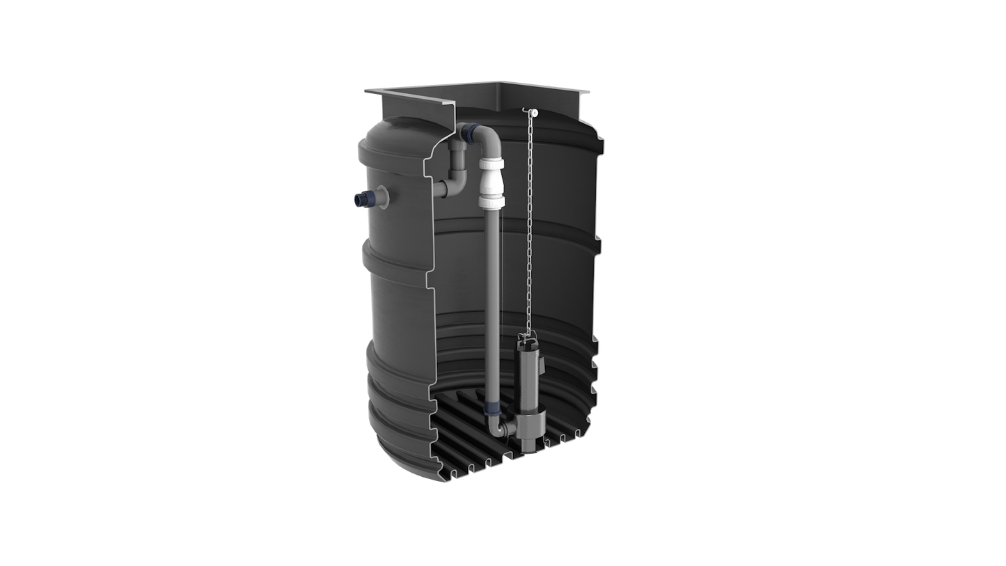 TD Mini Single Sewage Pump station, 1200 litre tank Cut Away